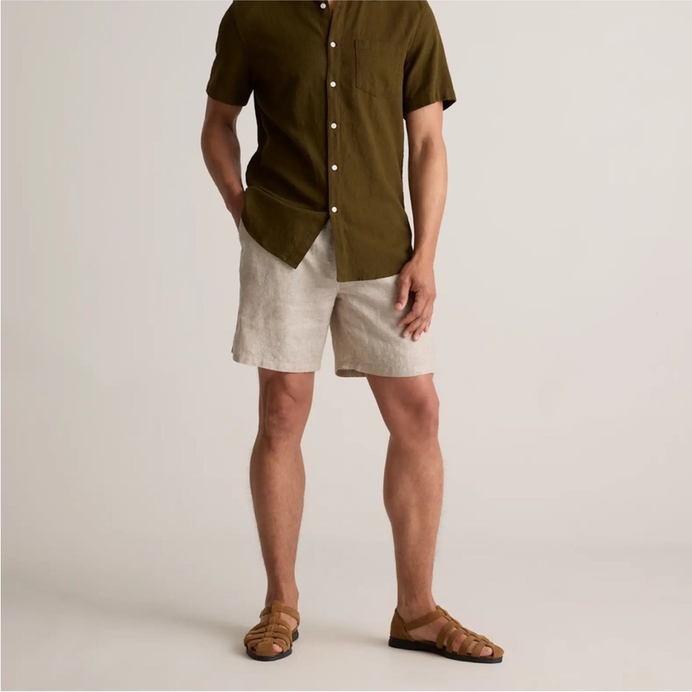 Ted Baker‎ Men’s Sz 36 Chino Linen Cotton Blend Tan Flat Front Shorts 9”